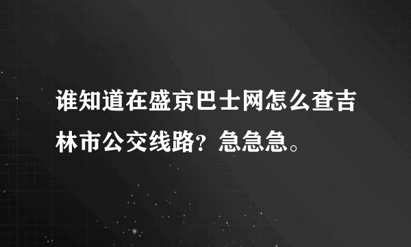 谁知道在盛京巴士网怎么查吉林市公交线路？急急急。