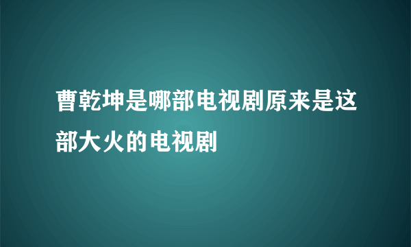 曹乾坤是哪部电视剧原来是这部大火的电视剧