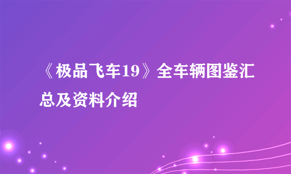 《极品飞车19》全车辆图鉴汇总及资料介绍