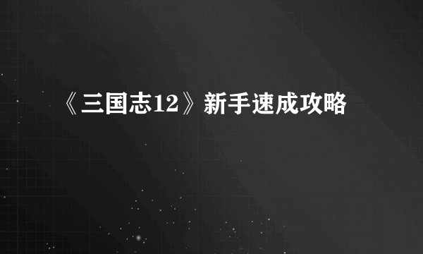 《三国志12》新手速成攻略