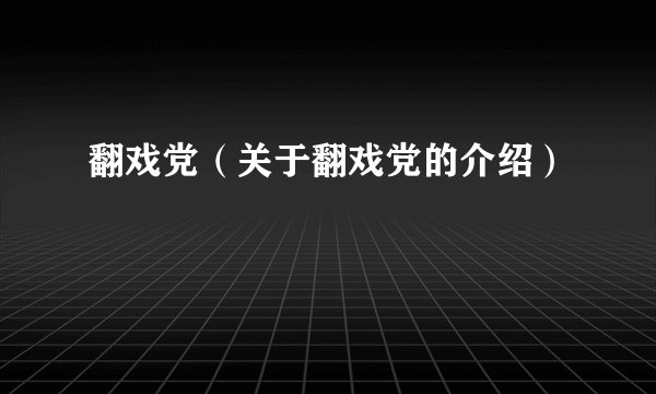 翻戏党（关于翻戏党的介绍）