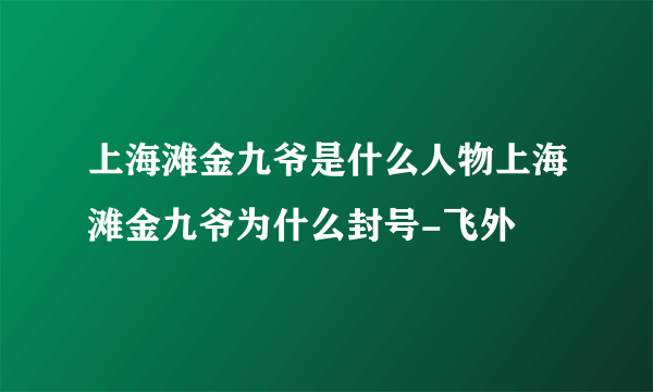 上海滩金九爷是什么人物上海滩金九爷为什么封号-飞外