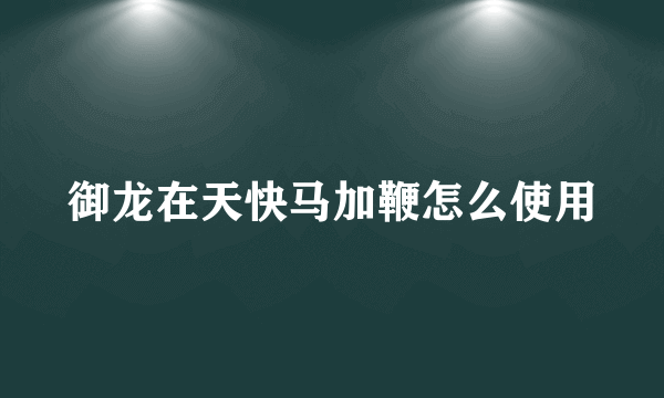 御龙在天快马加鞭怎么使用