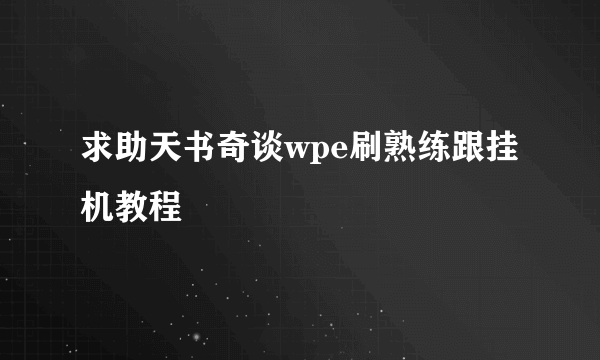 求助天书奇谈wpe刷熟练跟挂机教程