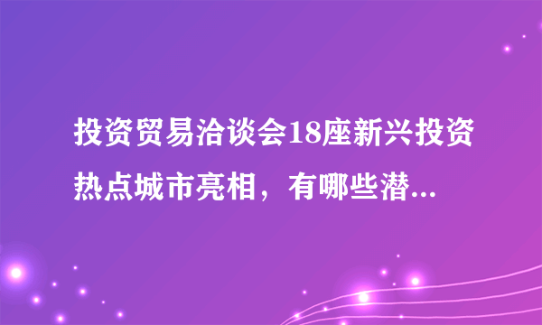 投资贸易洽谈会18座新兴投资热点城市亮相，有哪些潜力大的城市？