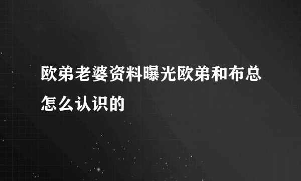 欧弟老婆资料曝光欧弟和布总怎么认识的