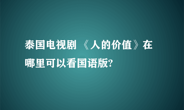 泰国电视剧 《人的价值》在哪里可以看国语版?