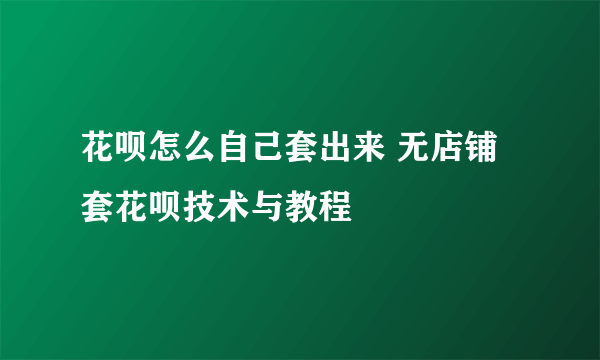 花呗怎么自己套出来 无店铺套花呗技术与教程