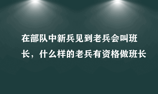 在部队中新兵见到老兵会叫班长，什么样的老兵有资格做班长