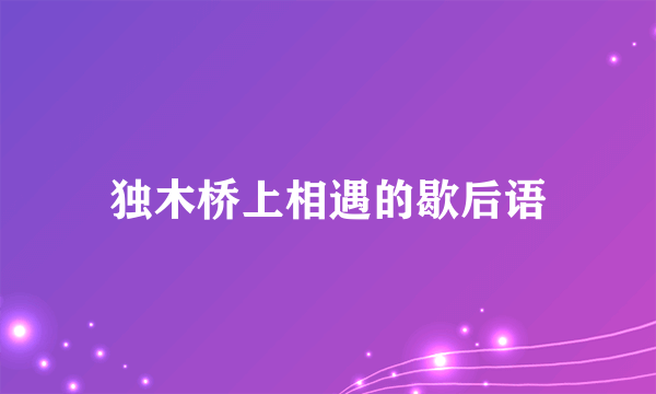 独木桥上相遇的歇后语