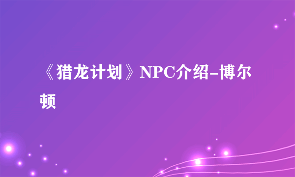 《猎龙计划》NPC介绍-博尔顿