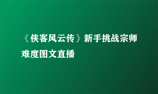 《侠客风云传》新手挑战宗师难度图文直播