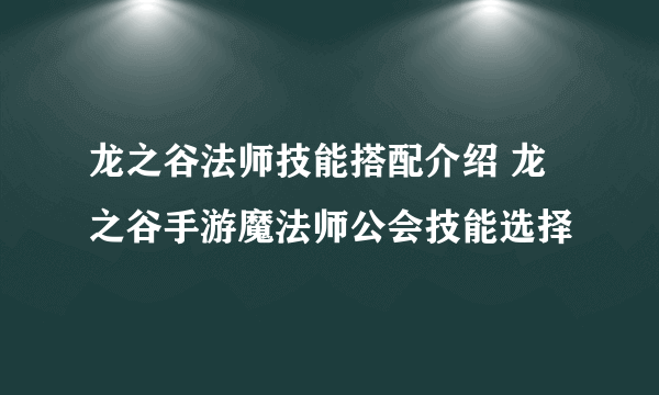 龙之谷法师技能搭配介绍 龙之谷手游魔法师公会技能选择