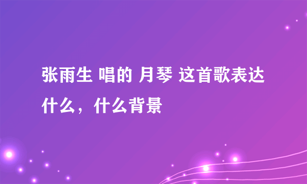 张雨生 唱的 月琴 这首歌表达什么，什么背景