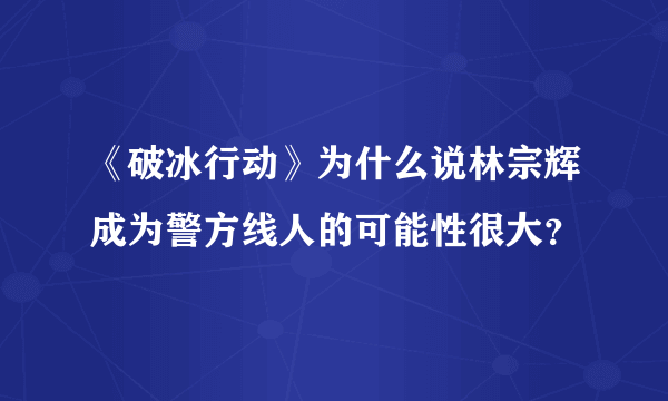 《破冰行动》为什么说林宗辉成为警方线人的可能性很大？