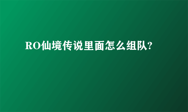 RO仙境传说里面怎么组队?