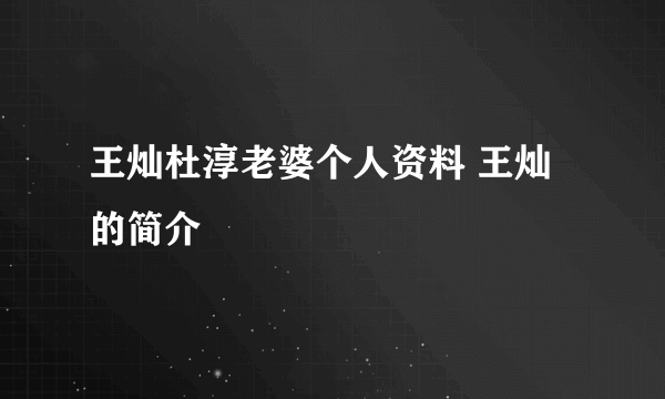 王灿杜淳老婆个人资料 王灿的简介