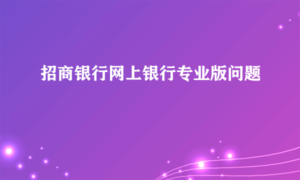 招商银行网上银行专业版问题