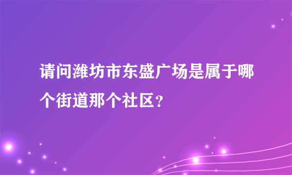 请问潍坊市东盛广场是属于哪个街道那个社区？