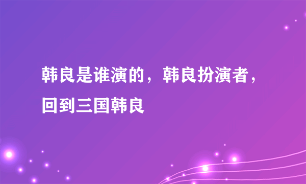 韩良是谁演的，韩良扮演者，回到三国韩良