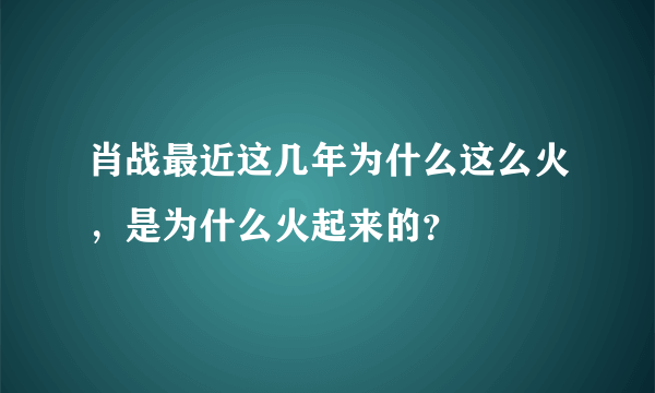 肖战最近这几年为什么这么火，是为什么火起来的？