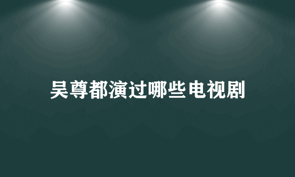 吴尊都演过哪些电视剧