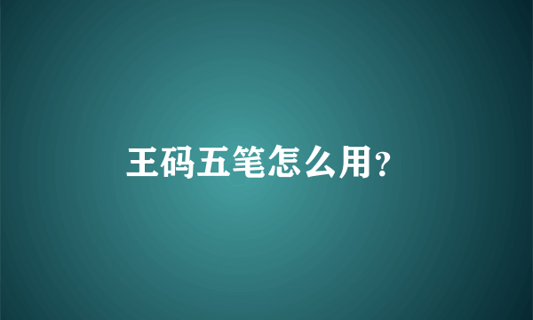 王码五笔怎么用？