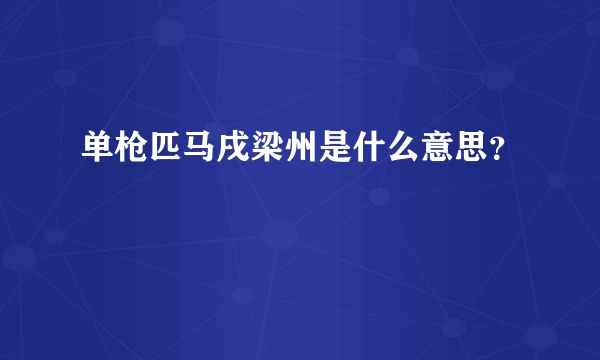 单枪匹马戌梁州是什么意思？