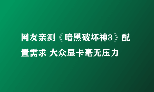 网友亲测《暗黑破坏神3》配置需求 大众显卡毫无压力