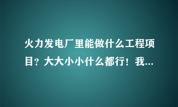 火力发电厂里能做什么工程项目？大大小小什么都行！我所知道的，比如：煤，一些电力设备的安装、维修等！