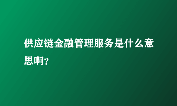 供应链金融管理服务是什么意思啊？