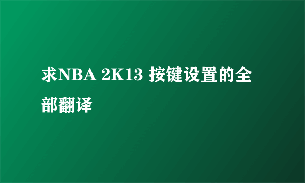 求NBA 2K13 按键设置的全部翻译