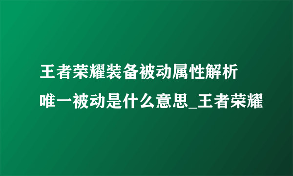 王者荣耀装备被动属性解析 唯一被动是什么意思_王者荣耀