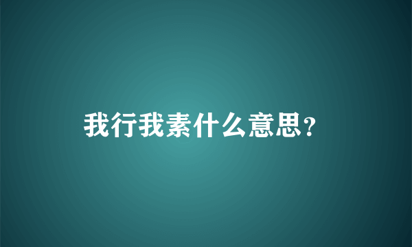 我行我素什么意思？