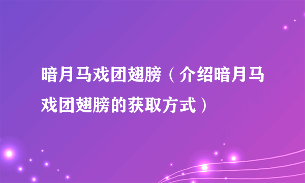 暗月马戏团翅膀（介绍暗月马戏团翅膀的获取方式）