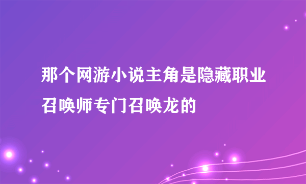 那个网游小说主角是隐藏职业召唤师专门召唤龙的