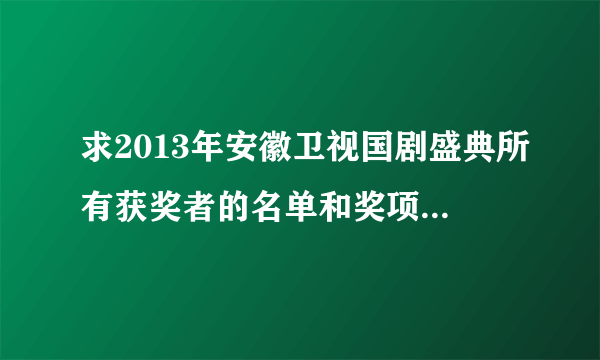 求2013年安徽卫视国剧盛典所有获奖者的名单和奖项！谢谢…