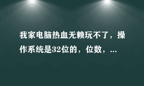 我家电脑热血无赖玩不了，操作系统是32位的，位数，为什么不能玩