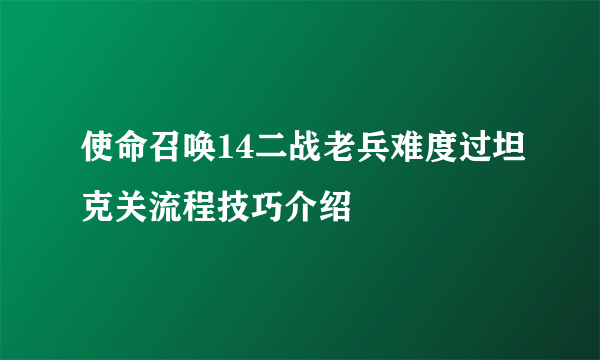 使命召唤14二战老兵难度过坦克关流程技巧介绍