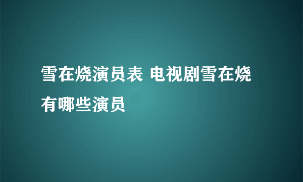 雪在烧演员表 电视剧雪在烧有哪些演员