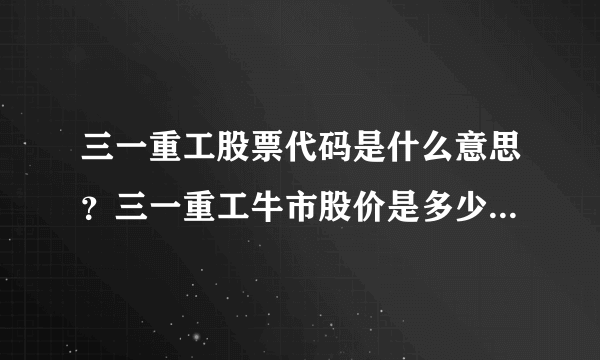 三一重工股票代码是什么意思？三一重工牛市股价是多少？三一重工十年来的走势图？