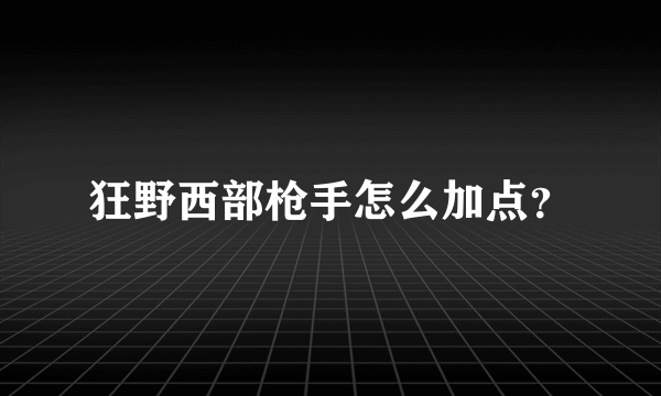 狂野西部枪手怎么加点？