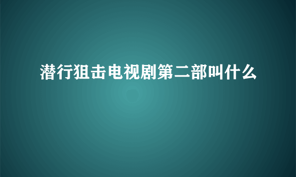 潜行狙击电视剧第二部叫什么