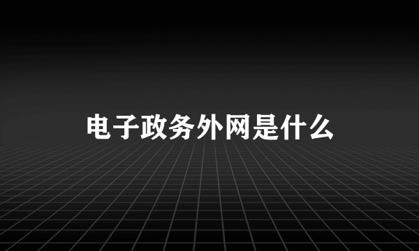 电子政务外网是什么