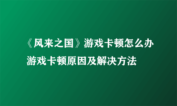 《风来之国》游戏卡顿怎么办 游戏卡顿原因及解决方法