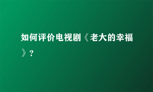 如何评价电视剧《老大的幸福》？