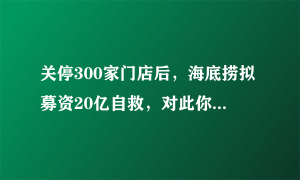 关停300家门店后，海底捞拟募资20亿自救，对此你怎么看？