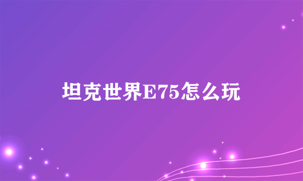 坦克世界E75怎么玩