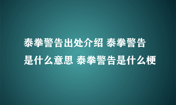 泰拳警告出处介绍 泰拳警告是什么意思 泰拳警告是什么梗