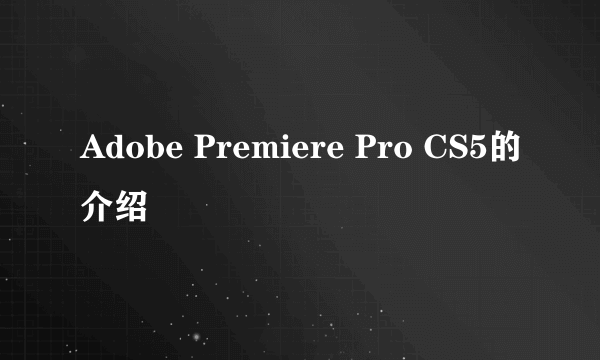 Adobe Premiere Pro CS5的介绍